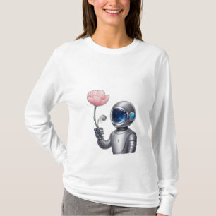A robot astronaut holding a flower, with stars ref T-Shirt