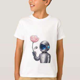 A robot astronaut holding a flower, with stars ref T-Shirt