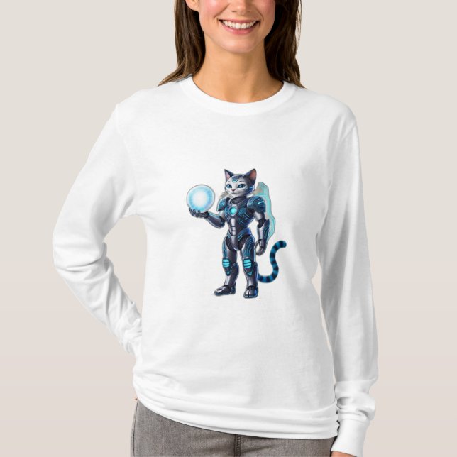 A robot cat with futuristic armour, T-Shirt (Front)