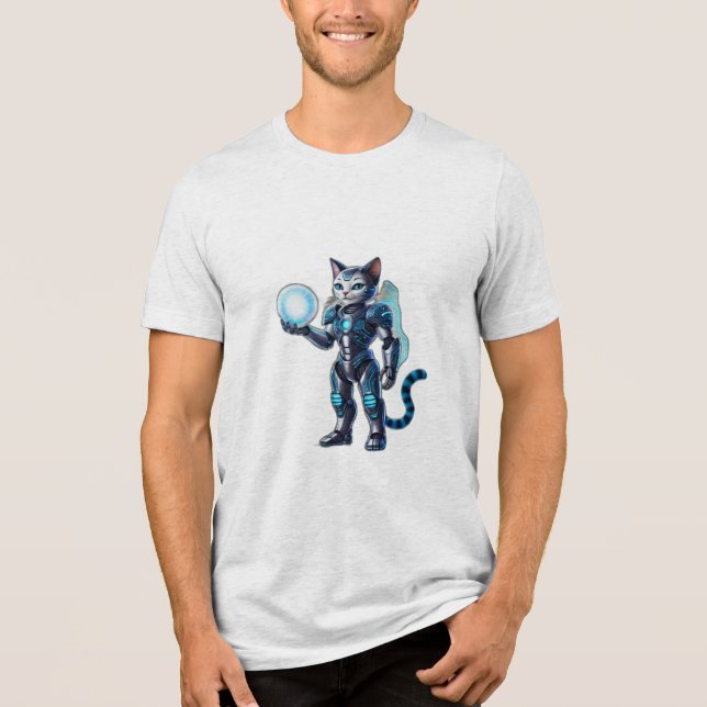 A robot cat with futuristic armour, Tri-Blend shirt (Front)