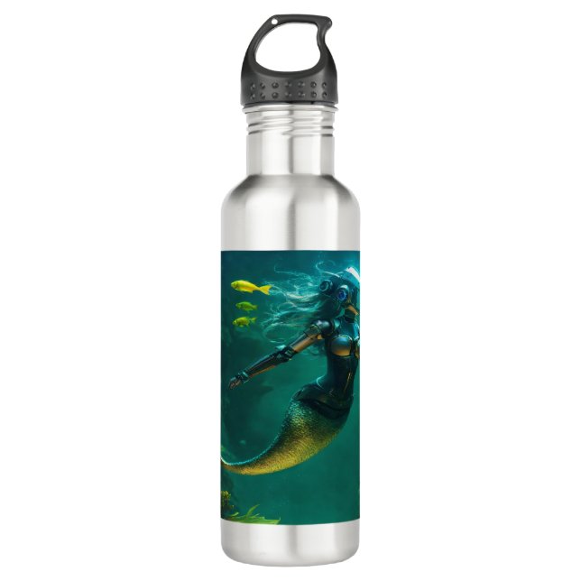 A Robot Mermaid,in the Bottom of the Sea 710 Ml Water Bottle (Front)