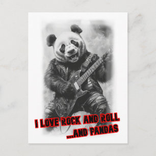 A Rocker Panda playing Electric Guitar on a Holiday Postcard
