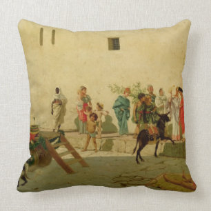 A Roman Street Scene with Musicians and a Performi Throw Pillow