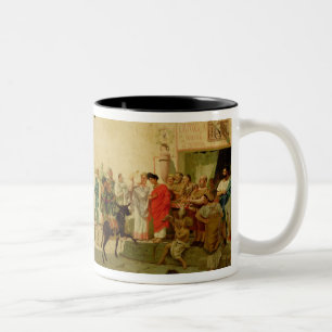 A Roman Street Scene with Musicians and a Performi Two-Tone Coffee Mug