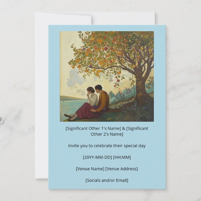 A romantic couple under a colourful tree invitatio invitation (Front)