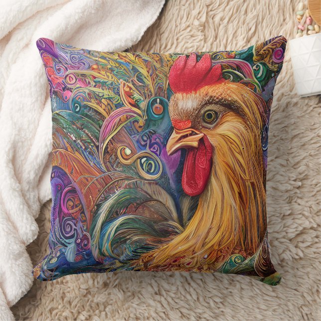 A Rooster's Enduring Gloriousness Throw Pillow (Blanket)