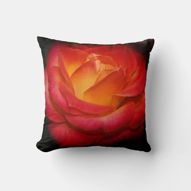 A Rose Aflame Throw Pillow (Front)
