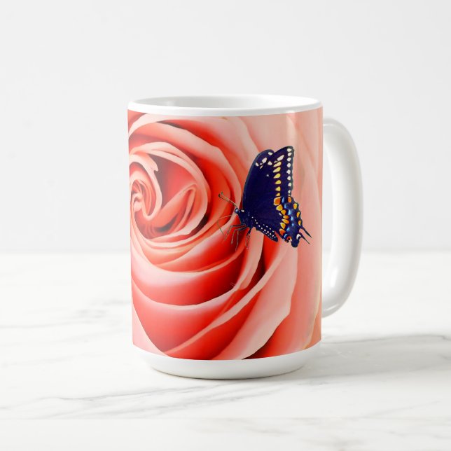 A rose and a butterfly coffee mug (Front Right)