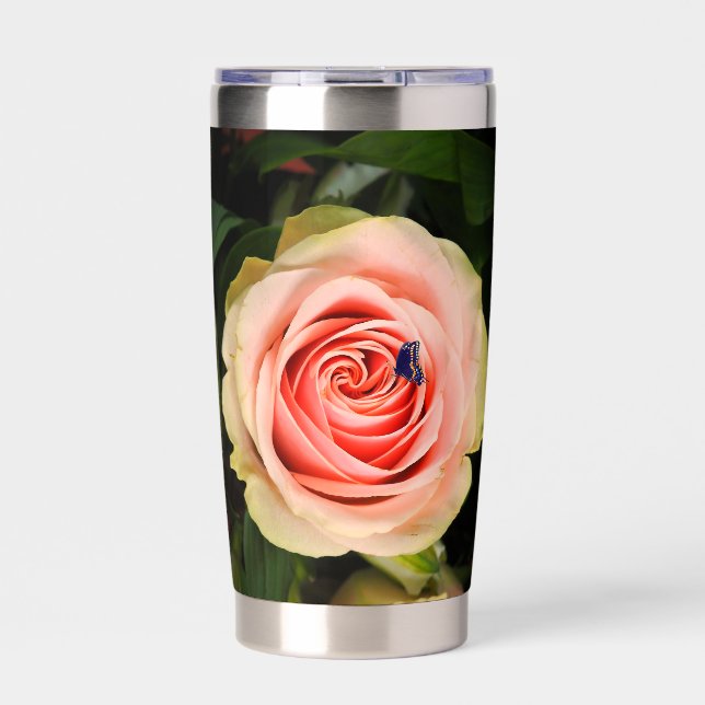 A rose and a butterfly insulated tumbler (Front)