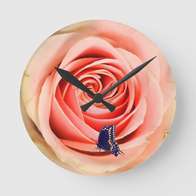 A rose and a butterfly round clock (Front)