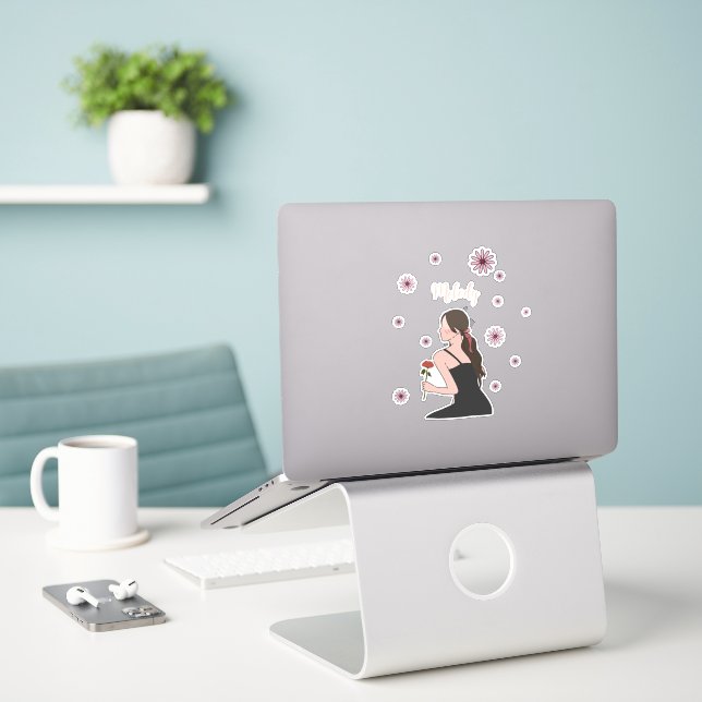 A Rose Girl with pink flower (Laptop On Desk)