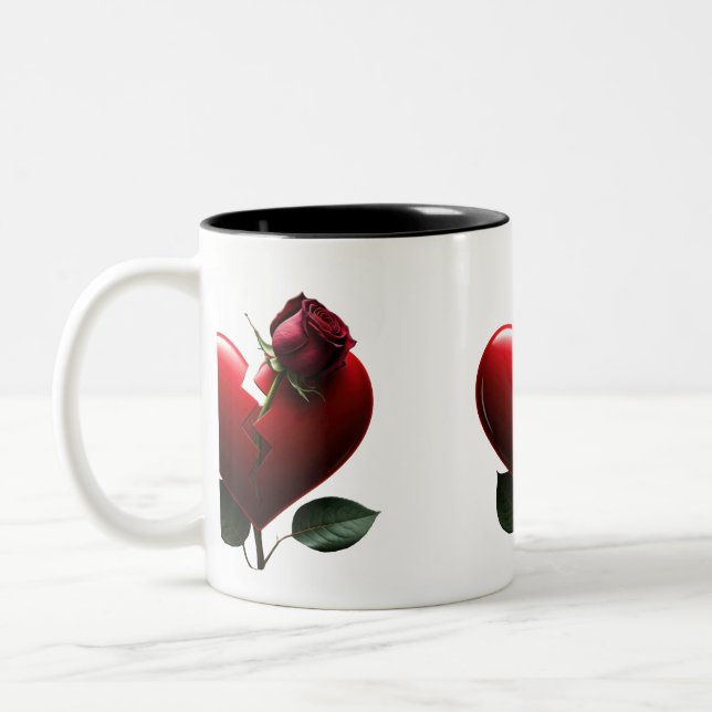 A Rose Grows from a Broken Heart  Two-Tone Coffee Mug (Left)