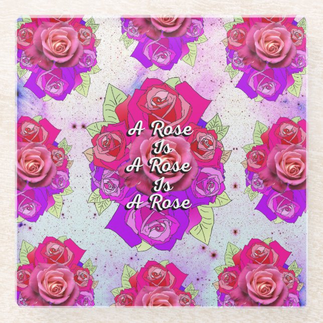 A Rose is a Rose is a Rose Glass Coaster (Front)