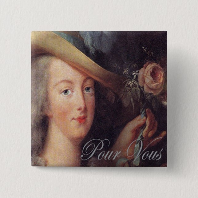 A rose pour vous. 2 inch square button (Front)