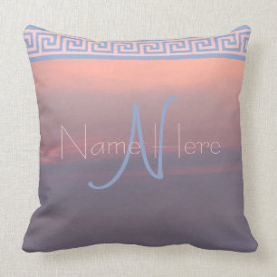 A Rose Quartz And Serenity Sunrise Sky Monogram Throw Pillow