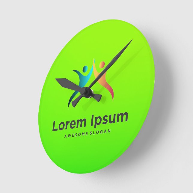 A round, bright green clock face with stylized  (Angle)