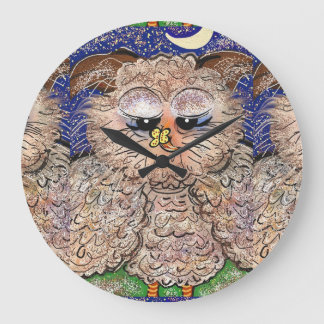 A Round Wall Clock, Adorable Funny Whimsical Owl! Large Clock