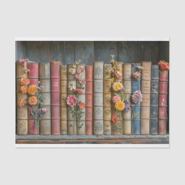 A Row of Books and Flowers Tissue Paper (Front)