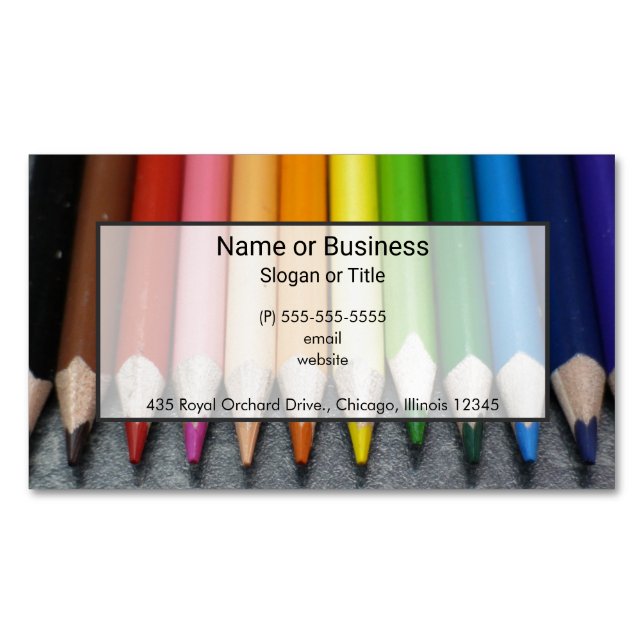 A Row of Brightly Coloured Pencils. Magnetic Business Card (Front)