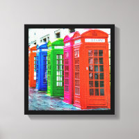 A Row of Brightly Coloured Telephone Boxes