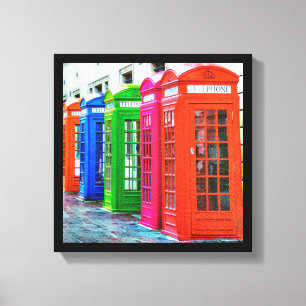 A Row of Brightly Coloured Telephone Boxes Canvas Print