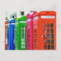 A Row of Brightly Coloured Telephone Boxes