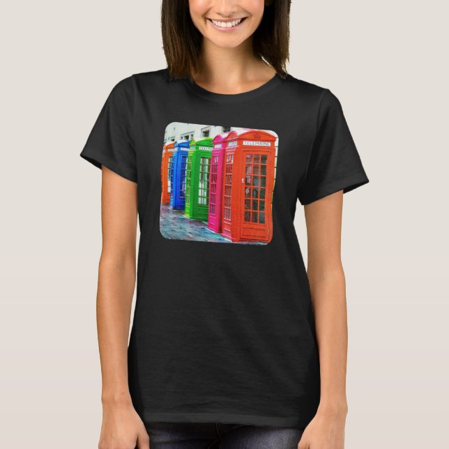 A Row of Brightly Coloured Telephone Boxes T-Shirt (Front)