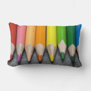 A Row of Coloured Pencils. Lumbar Pillow