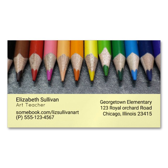 A Row of Coloured Pencils. Magnetic Business Card (Front)