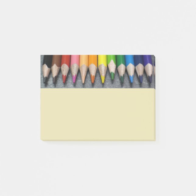 A Row of Coloured Pencils. Post-it Notes (Front)