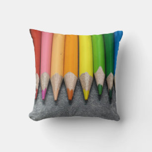 A Row of Coloured Pencils. Throw Pillow