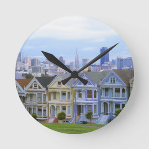 A row of Victorian homes Round Clock
