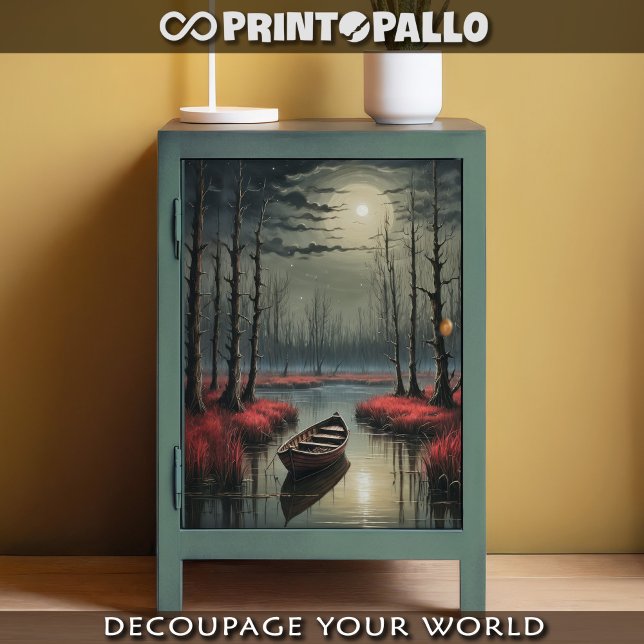 A rowboat abandoned under the moonlight in a swamp tissue paper (Creator Uploaded)