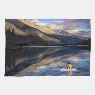 A rower on Banff Lake in the Canada MR) Kitchen Towel