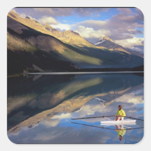 A rower on Banff Lake in the Canada MR) Square Sticker