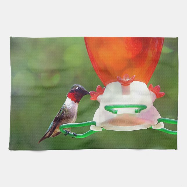 A Ruby Throated Hummingbird Kitchen Towel (Horizontal)