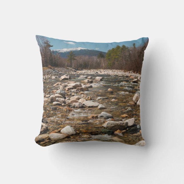 A running stream river with clear water flowing wi throw pillow (Front)