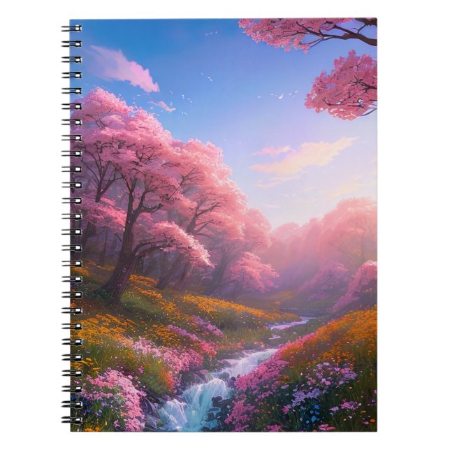 A Rushing Stream Harmonizes with Blossoming Sakura Notebook (Front)