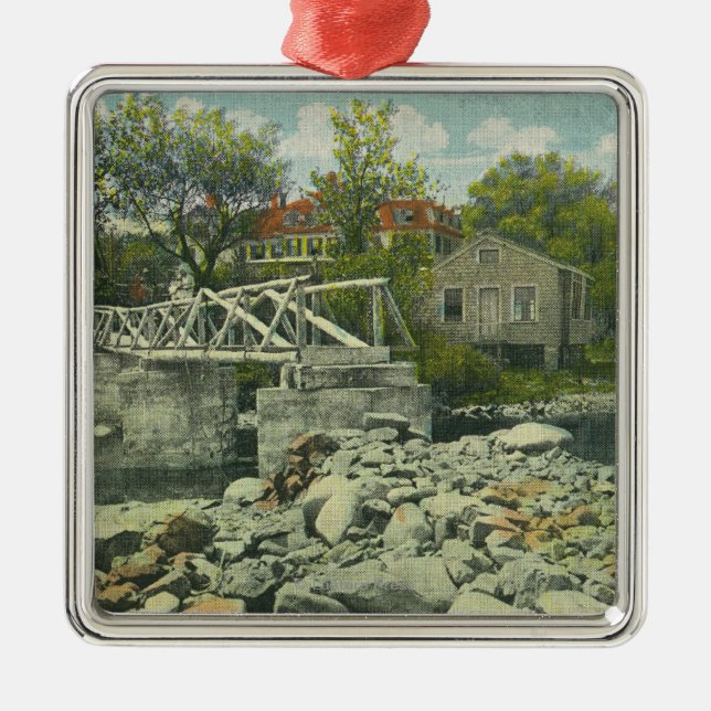 A Rustic Bridge at Perkins Cove Scene Metal Ornament (Front)