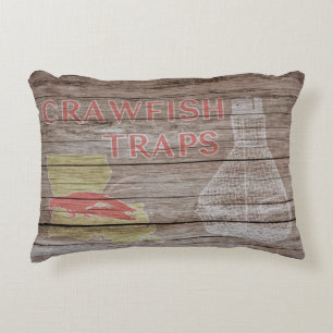 A Rustic Crawfish Trap Sign Accent Pillow