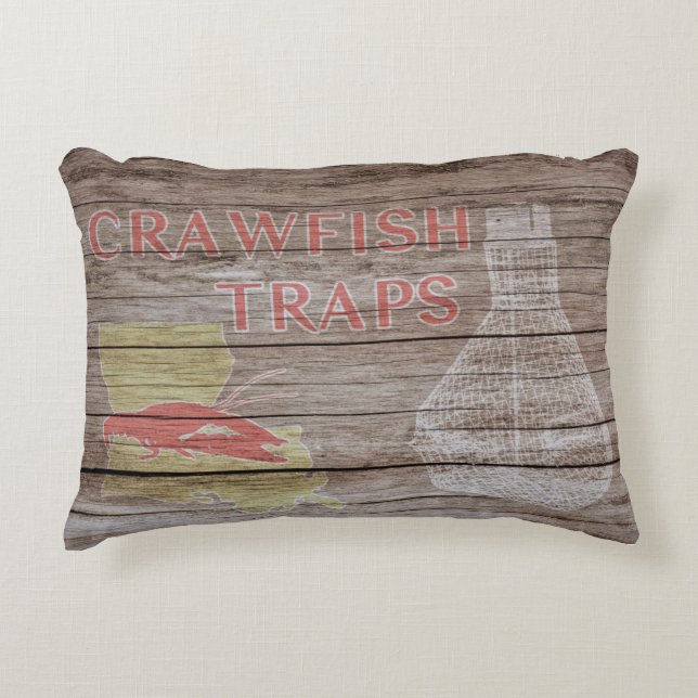 A Rustic Crawfish Trap Sign Accent Pillow (Front)