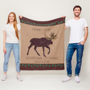 A Rustic Moose Faux Leather-Look Cabin Theme Fleece Blanket