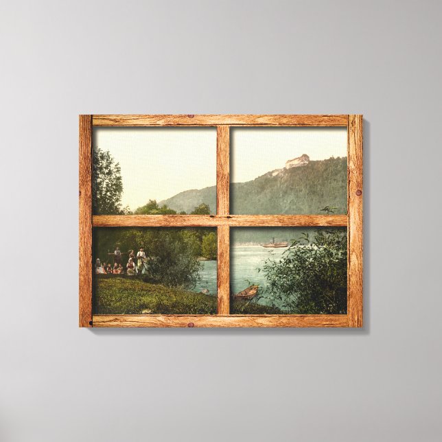 A rustic wooden window view of Rana Riedl Austria Canvas Print (Front)