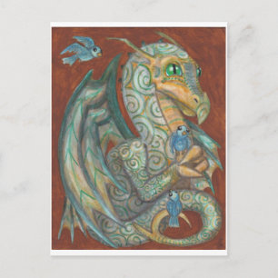 A Safe Perch dragon and bluebird postcard