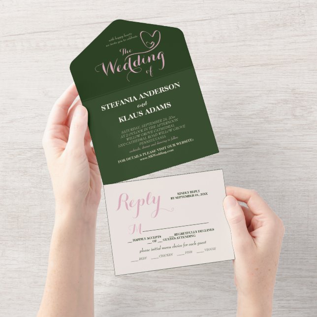 A Sage and Blush Modern Minimalist  All In One Invitation (Tearaway)