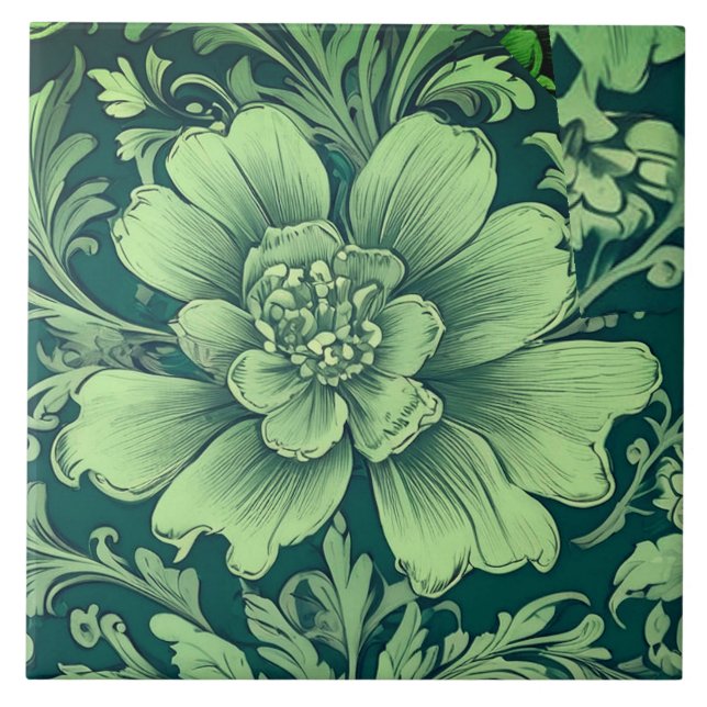 A Sage Green Vintage Flower  Tile (Front)
