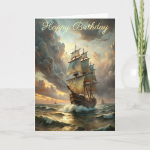 A sailing ship in the ocean Birthday Card