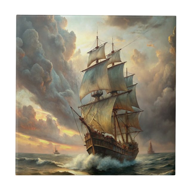A sailing ship in the ocean tile (Front)