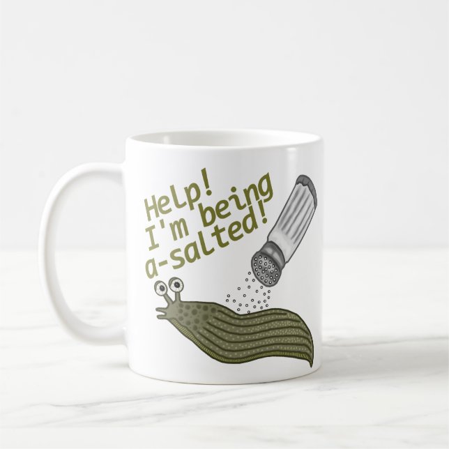 A Salted Slug Pun Funny Animal Joke Coffee Mug (Left)