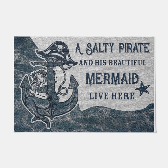 A Salty Pirate And His Beautiful Mermaid Doormat (Front)